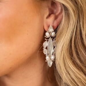 Kendra Scott Genevieve Statement Earrings in Silver and Ivory Pearl NEW
